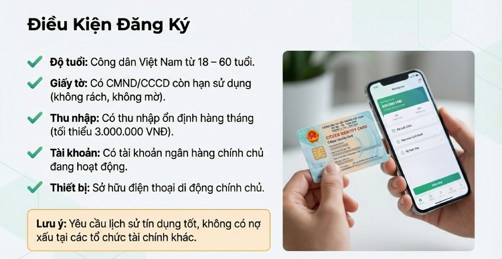 Điều kiện đăng ký vay tiền MoneyVeo
